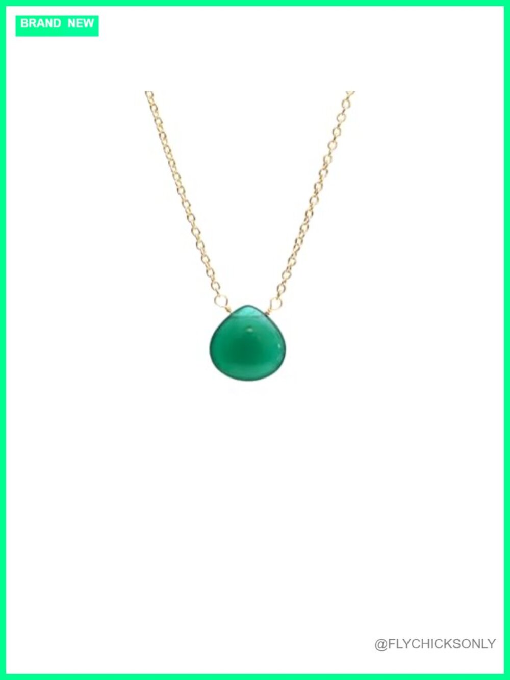Natural Green Onyx Teardrop Pendant Necklace Gold Plated Adjustable 16+2 Inch